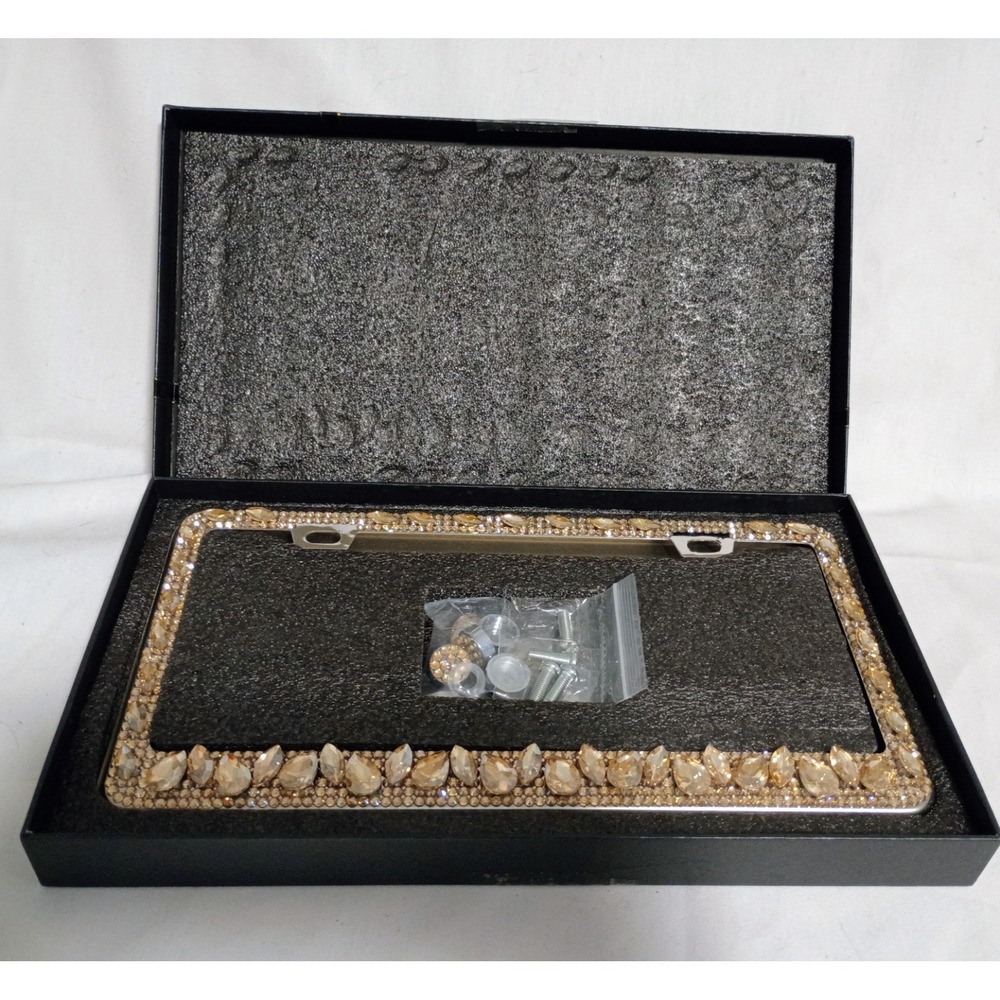 Bling Gold License Plate Frame Rhinestone Bling 1 Pack